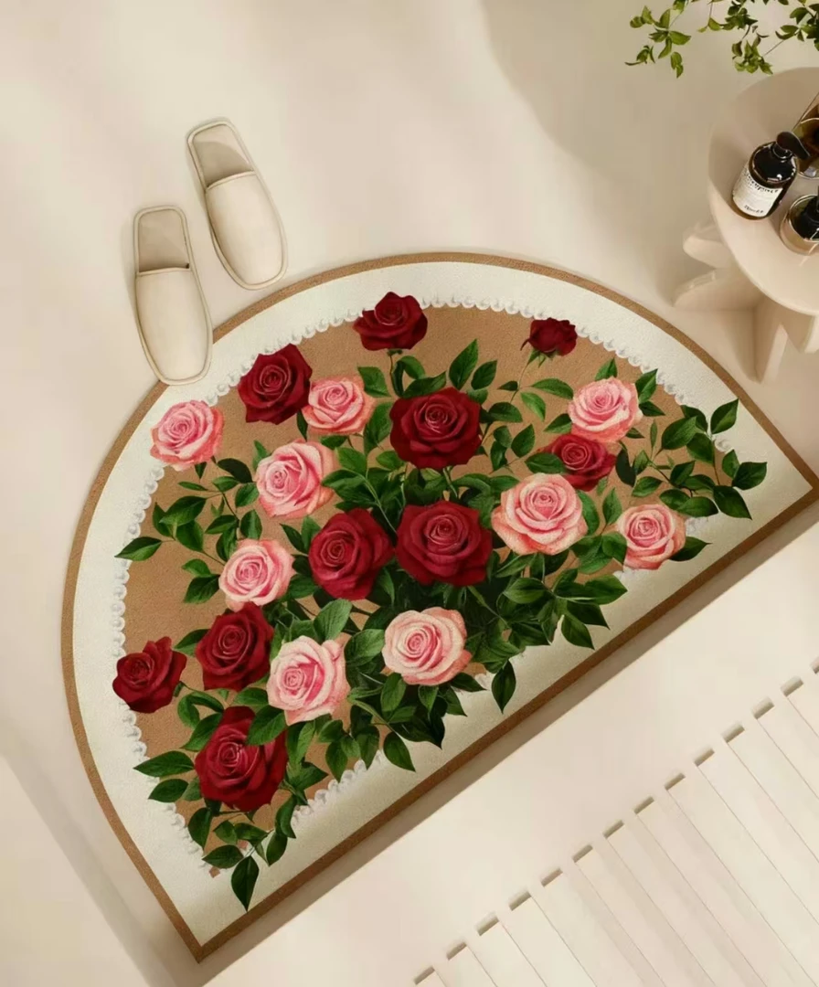 心心相印半圆意式奶油风浴室吸水防滑地垫卫生间厕所门口专用脚垫