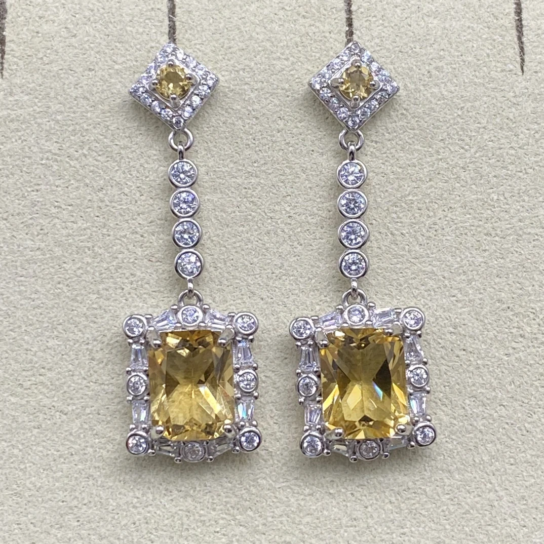 天然黄水晶长款耳饰s925银主石7*9mm 轻奢精致气质优雅时尚百搭Y1