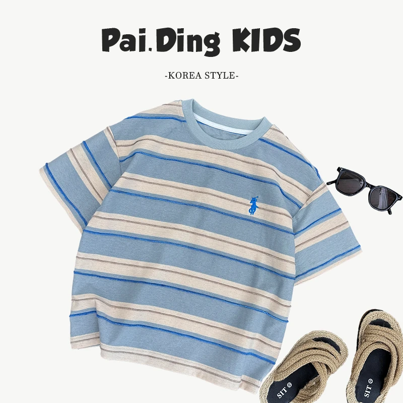 Q夏装儿童韩版时尚撞色条纹设计日常休闲百搭短袖T恤HCXZ4183-XX3