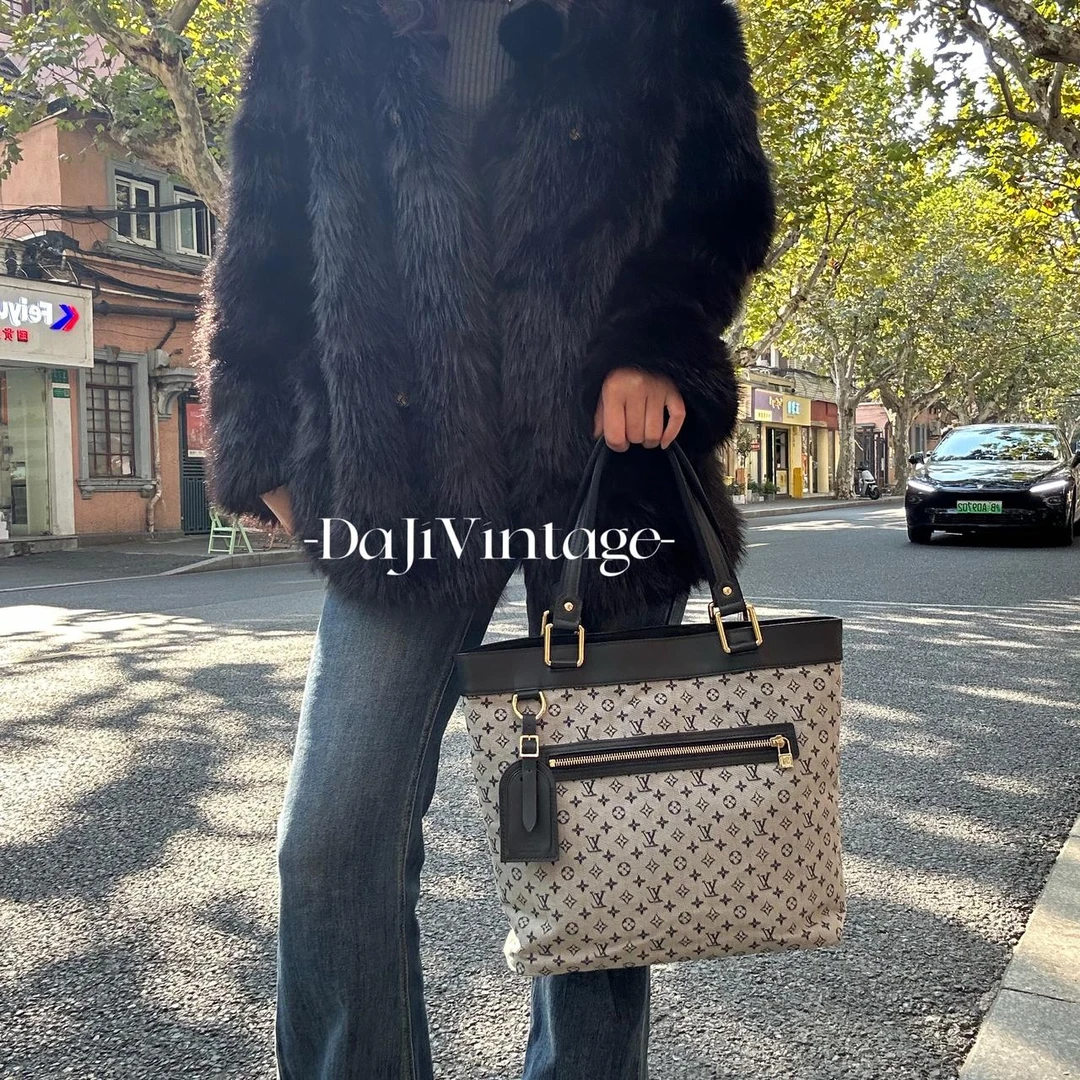 99新 LouisVuitton/路易威登 大吉中古/Lv蓝黑丹宁开口笑托特单肩