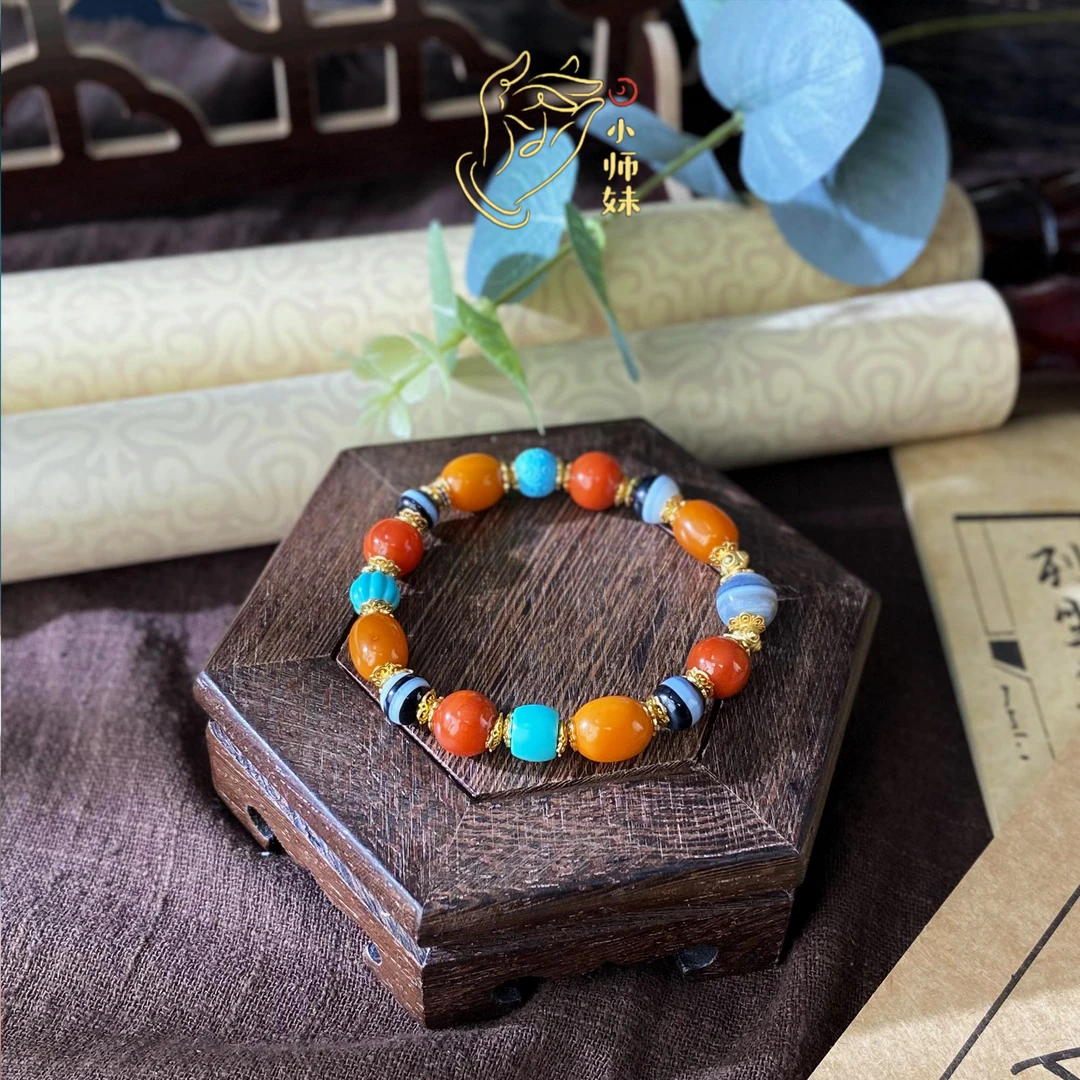 扶摇臻选|南红玛瑙老蜡一线彩色手串