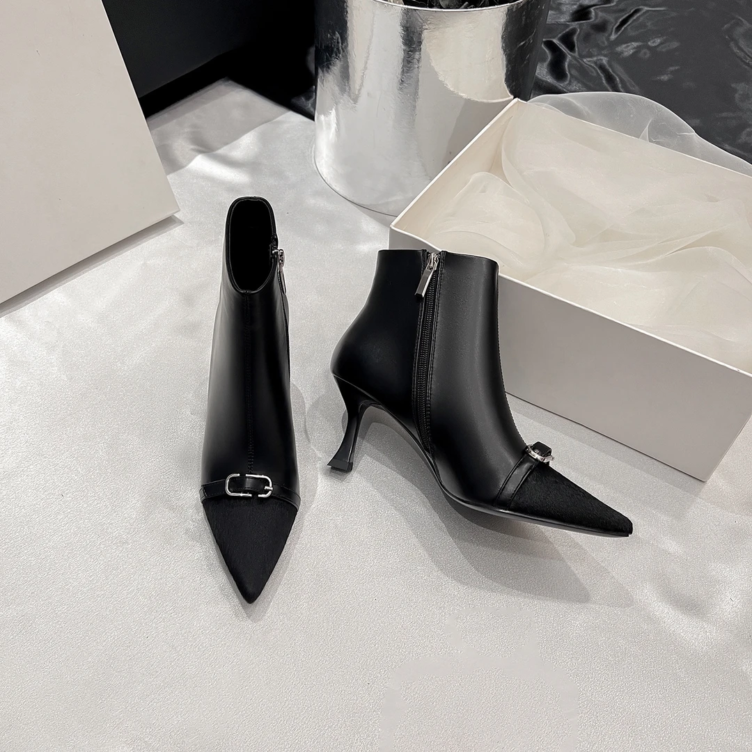 高跟鞋女短靴秋冬新款皮带扣细跟优雅气质时装女靴不累脚989126