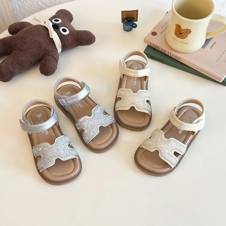 女童露趾凉鞋公主鞋亮片夏季新款百搭女孩子软底时尚韩版凉鞋8850