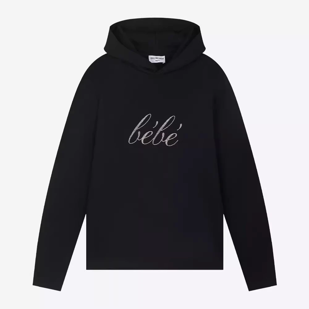 BALENCIAGA巴黎世家水钻字母长袖连帽衫连帽卫衣670946TLVH50100