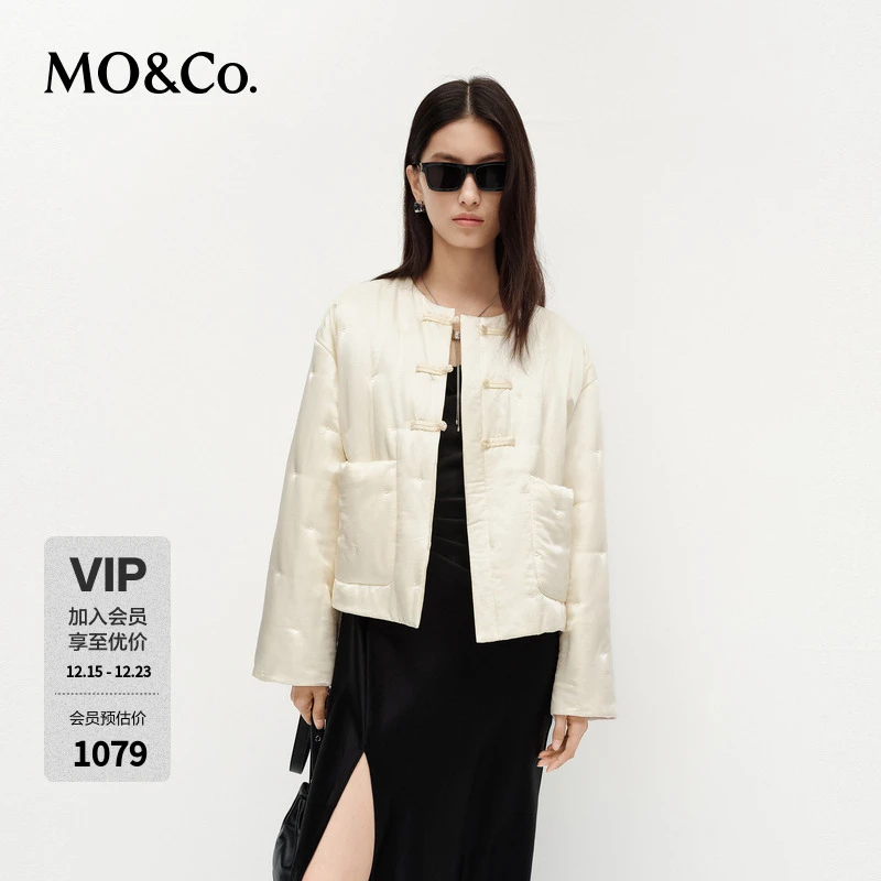 MOCO棉服2025春新中式盘扣缎面挽袖外套MBE1COTT04