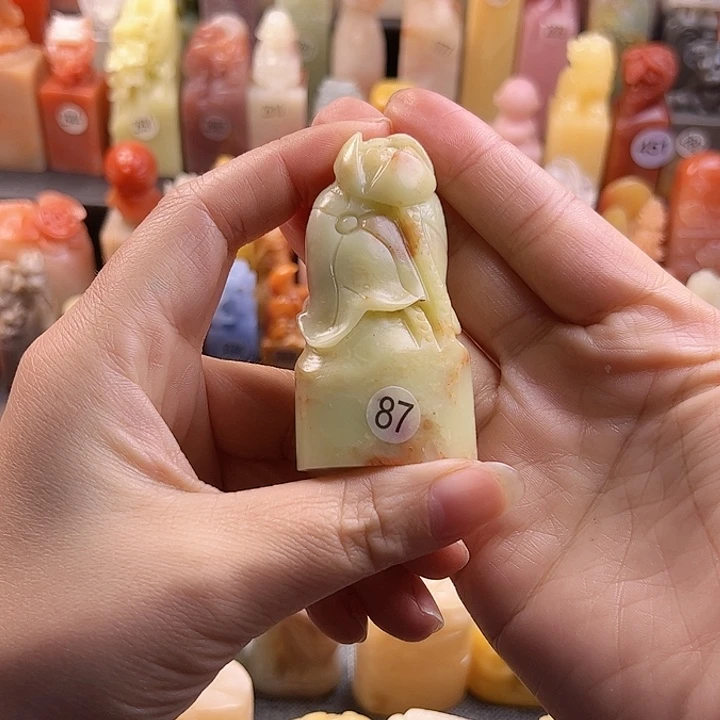 昌化石印石竹**雨手工定制，荷花