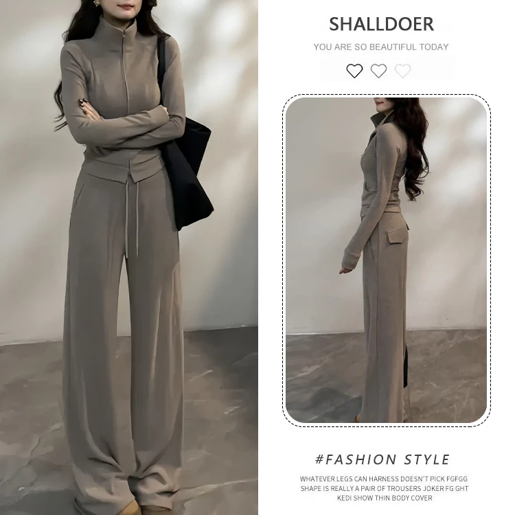 SHALLDOER 时尚潮流套装女2025秋冬新款慵懒简约上衣休闲裤两件套