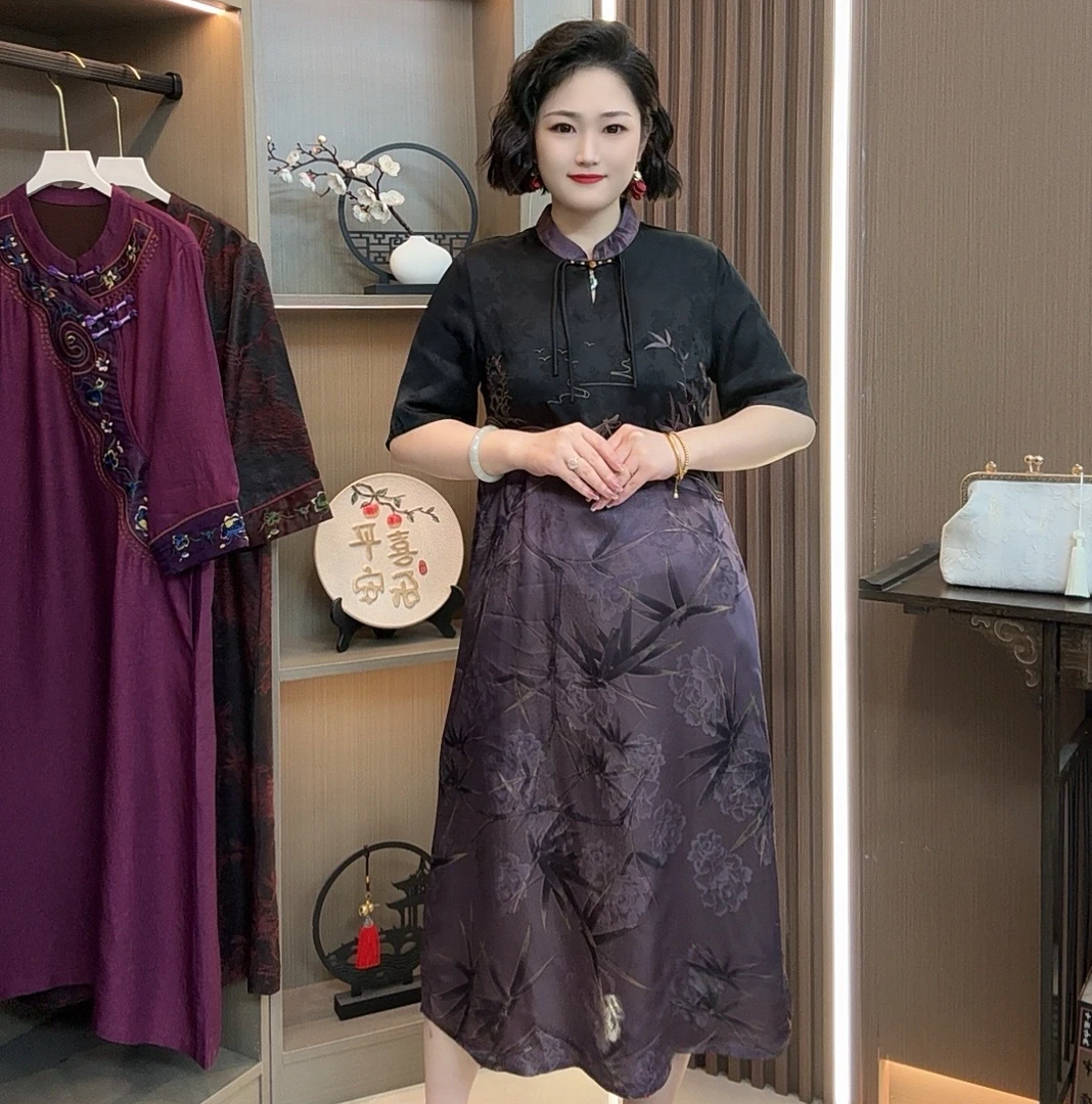 【遇见】2025新款高端重磅夏季时尚中国风印花遮肉显瘦改良连衣裙