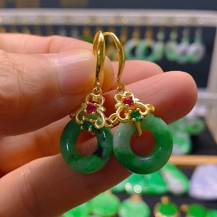 银S925镶嵌翡翠耳饰耳坠