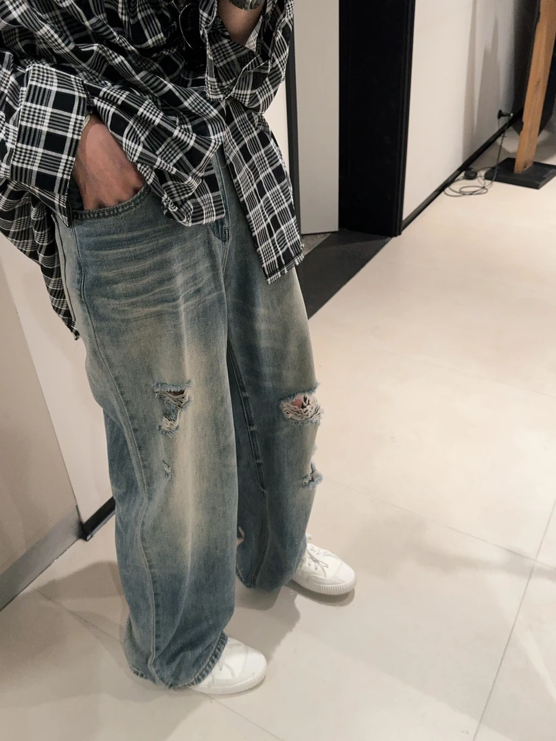 ［IAMMEIYA］-大骨架穿搭 夏季薄款复古破洞牛仔裤5947