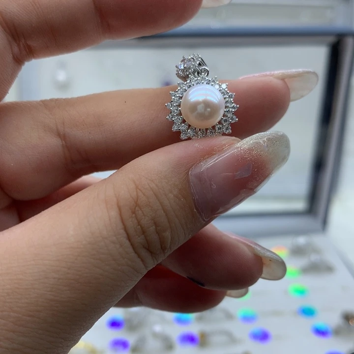 淡水珍珠银S925镶嵌吊坠(不含链)