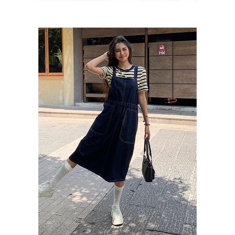 ToyzY24夏新款时尚减龄抽绳收腰牛仔背带裙ZC34205540