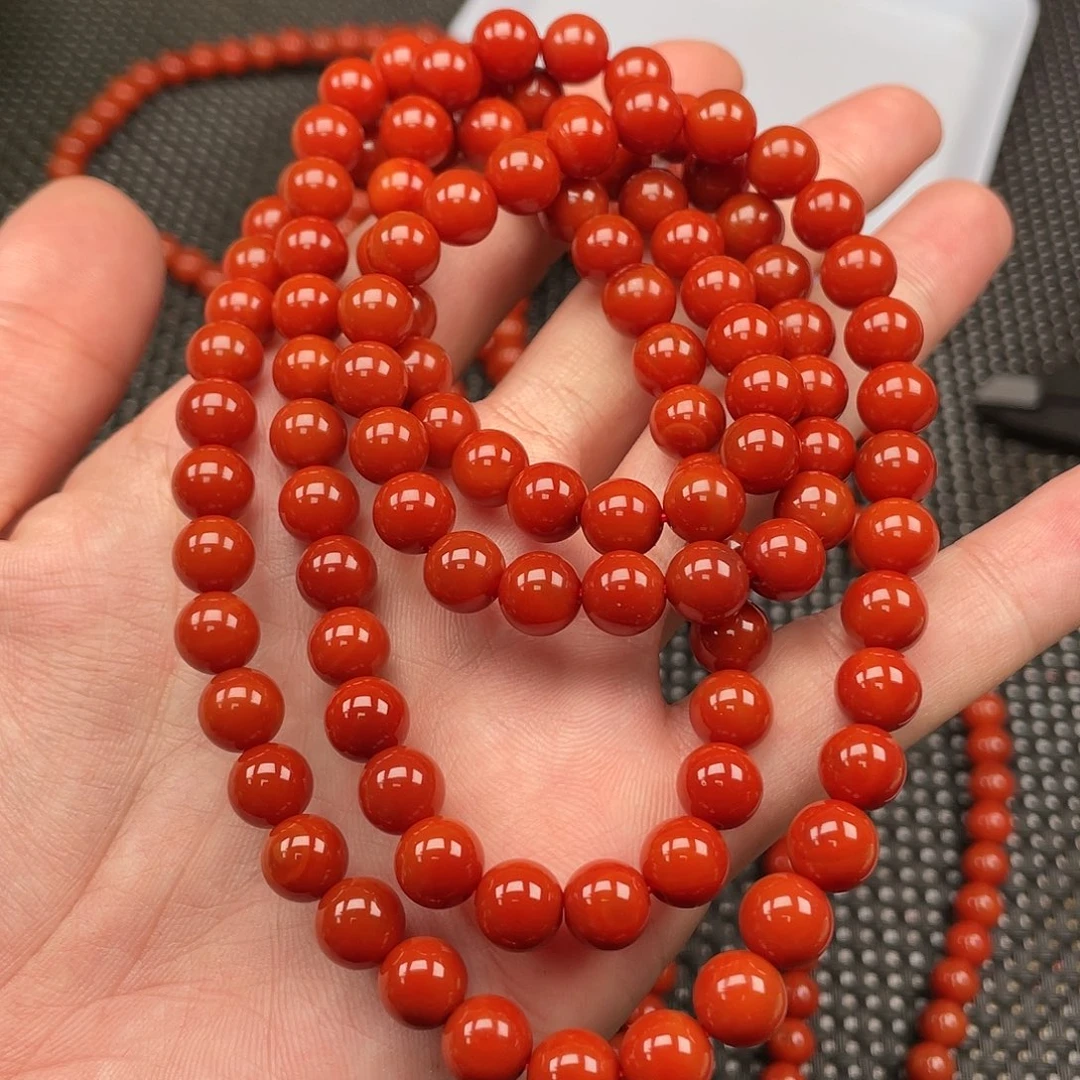 南红玛瑙8mm柿子红圆珠108长链未镶嵌
