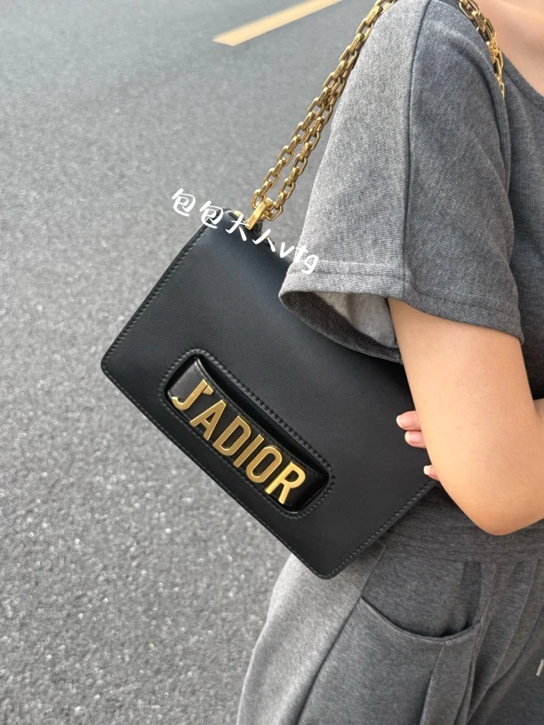 95新 DIOR/迪奥 中号黑金全皮单肩包
