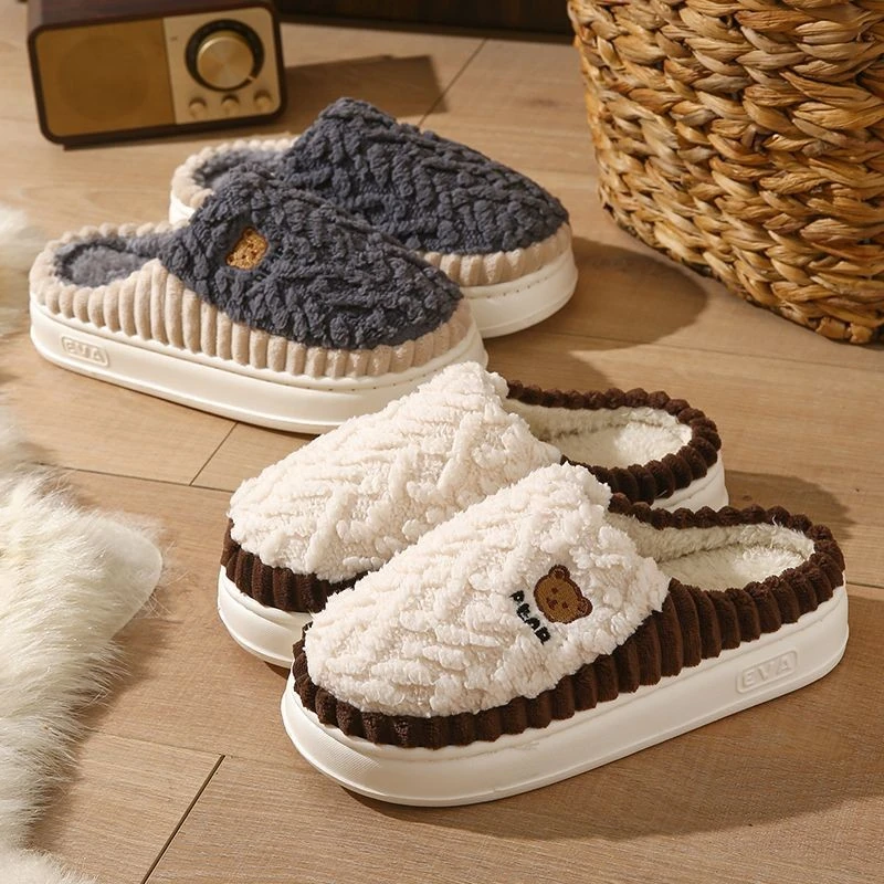 2025新款棉拖鞋男秋冬室内厚底防滑大码家居防寒保暖毛绒拖鞋CXY