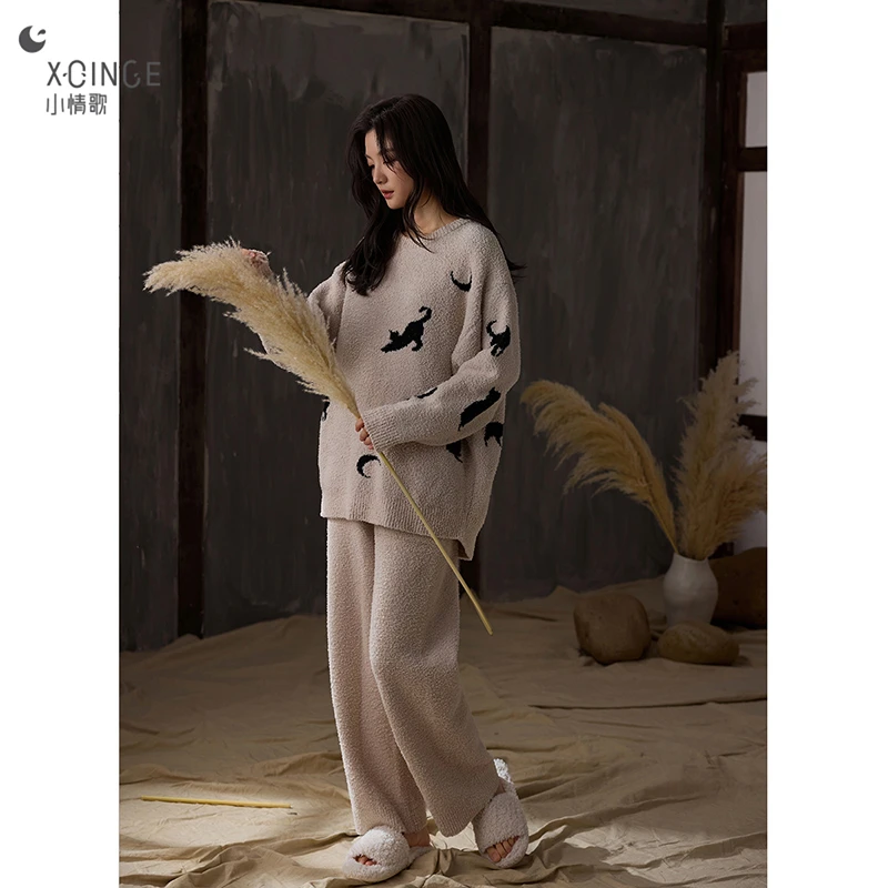 半边绒睡衣女2025新款秋冬款可外穿珊瑚绒可爱卡通家居服冬季套装