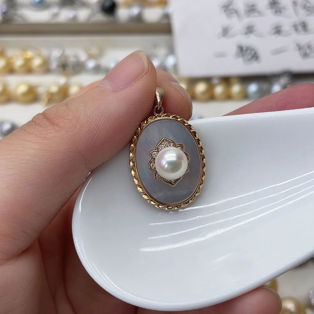 海水珍珠银S925镶嵌吊坠(不含链)