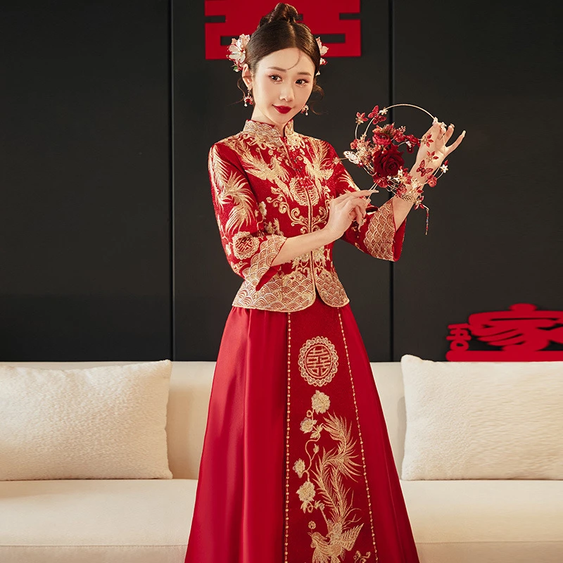 秀禾服新娘2024新款中式嫁衣结婚礼服龙凤小个子敬酒服夏季秀和服