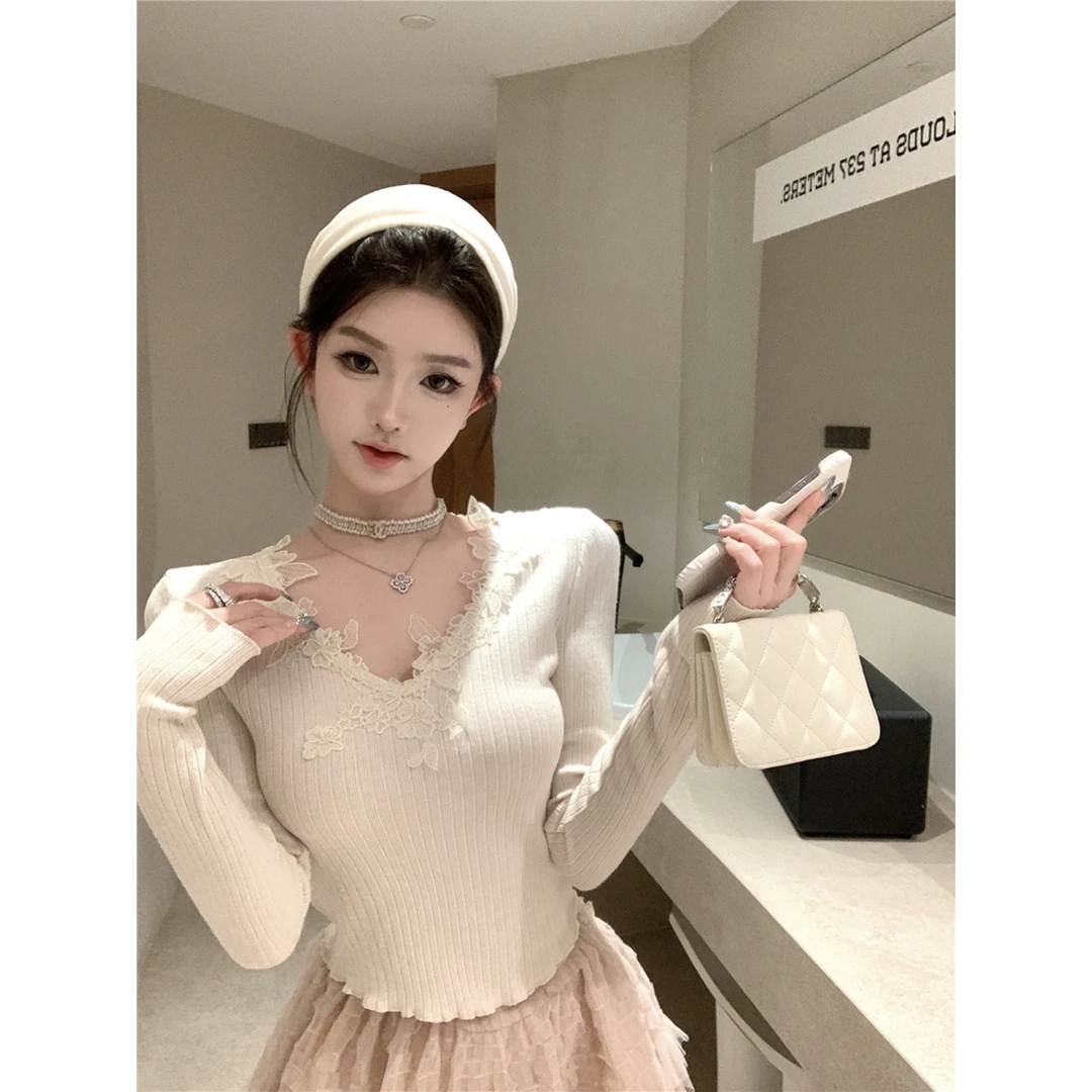 复古性感领蕾丝花边领修身显瘦恤上衣女