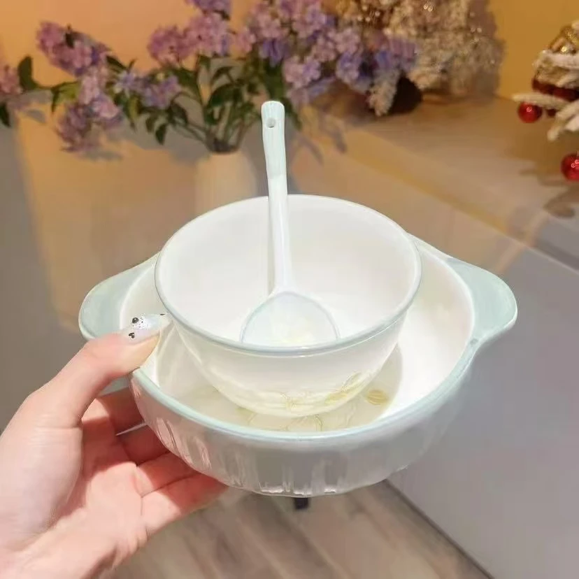 黄金叶碗碟家用陶瓷釉下彩草帽盘水果盘米饭碗勺子碗餐具套装碗盘