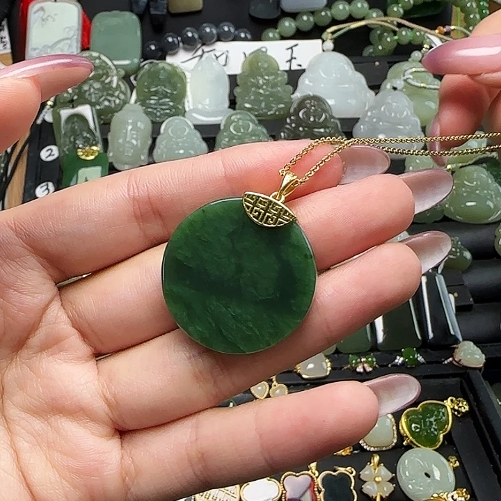 和田玉银S925镶嵌吊坠(赠链)