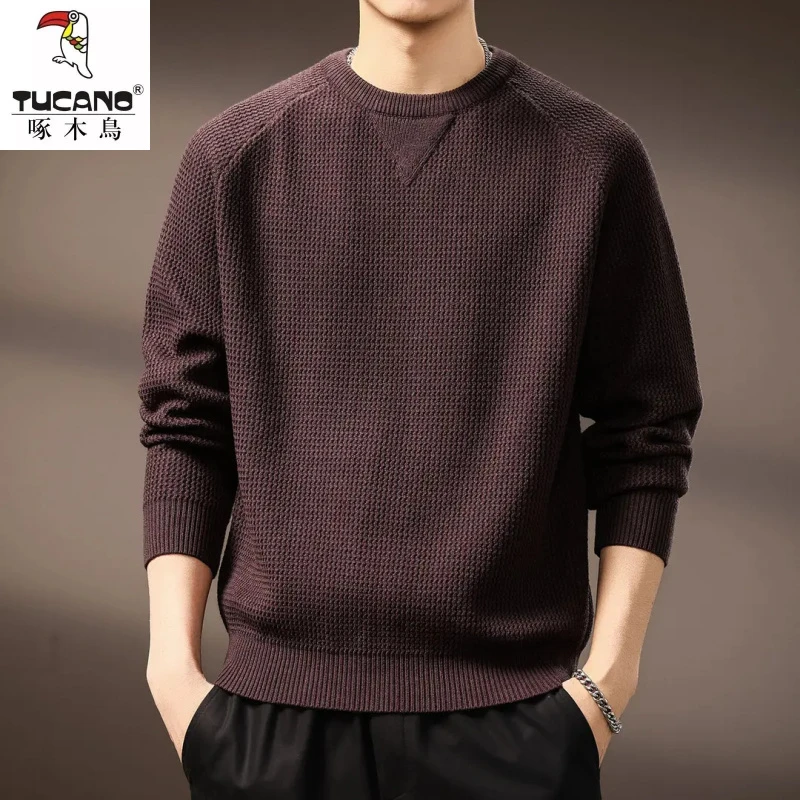高端美式复古硬汉圆领毛衣男秋冬季宽松潮牌针织衫慵懒风线衣衣服
