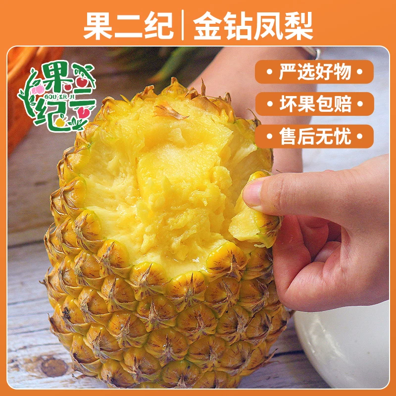 【果二纪】海南正宗金钻凤梨2.5-7.5斤树熟果青皮黄肉收到立刻吃