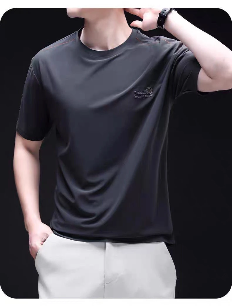 无痕立体裁剪短袖字母常规款丝光纯色男士T恤常规