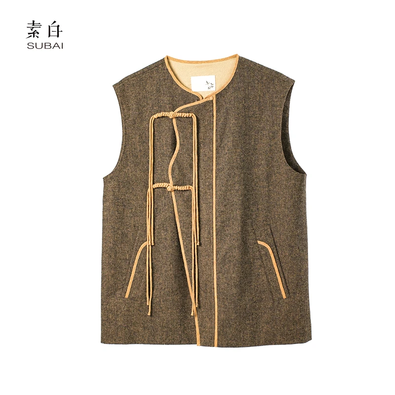 素白国风【墨韵江南】93415羊毛时尚休闲百搭盘扣马甲