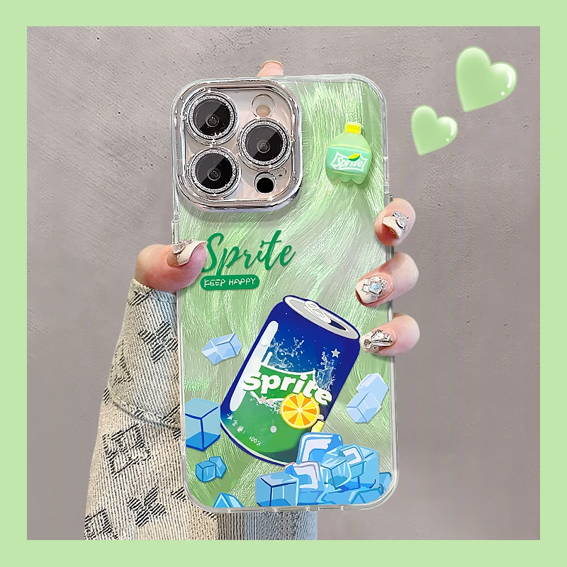 雪碧可乐公仔适用苹果15vivo华为oppo小米iPhone16精孔羽纱手机壳