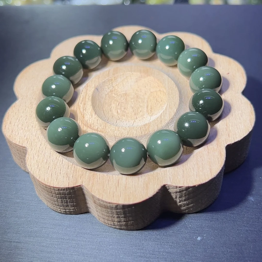 【闪购商品】未镶嵌和田玉珠宝奇石放**'沙枣青黑猫手串15颗