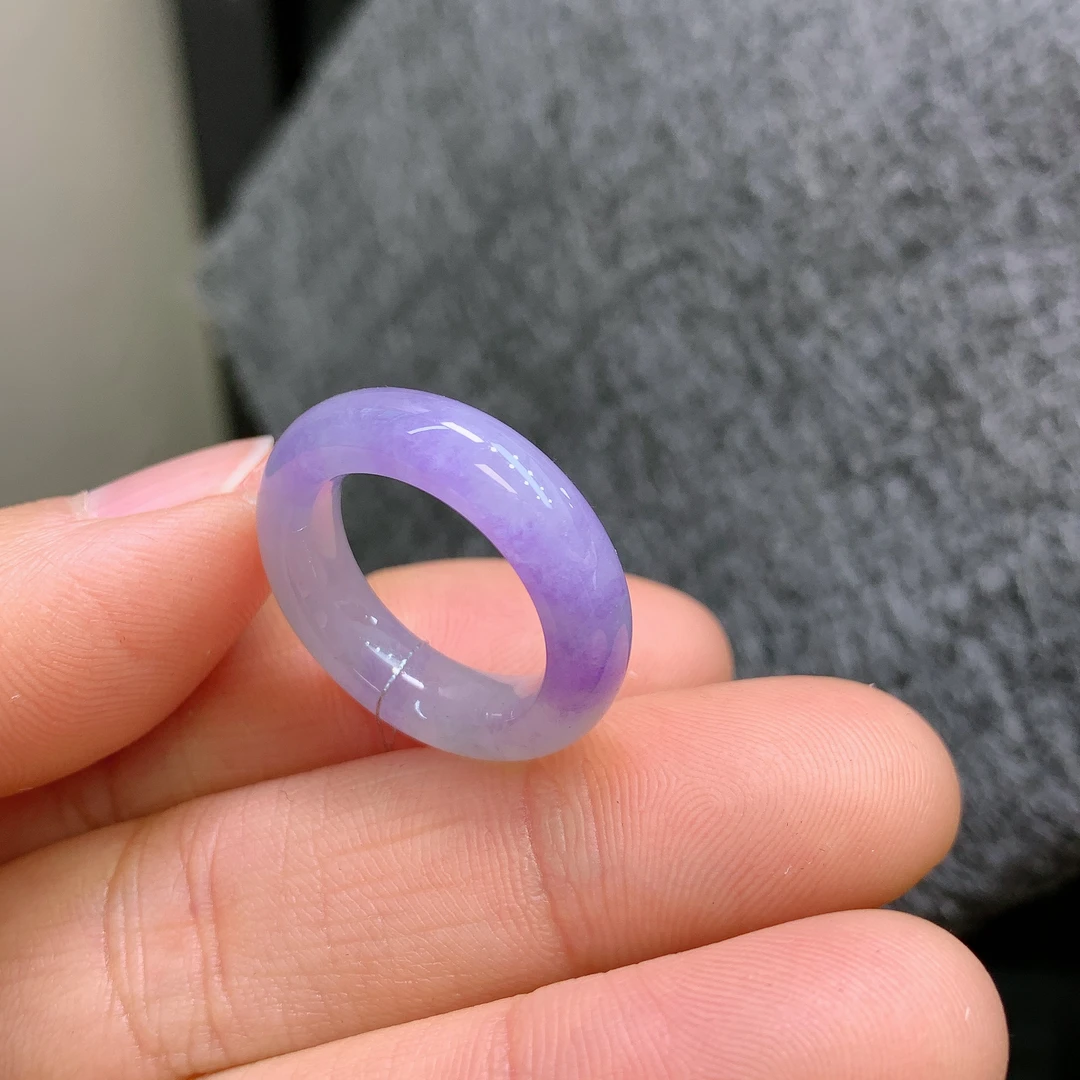 11圈口缅甸天然翡翠A货冰浓紫罗兰半山半水戒指A750#