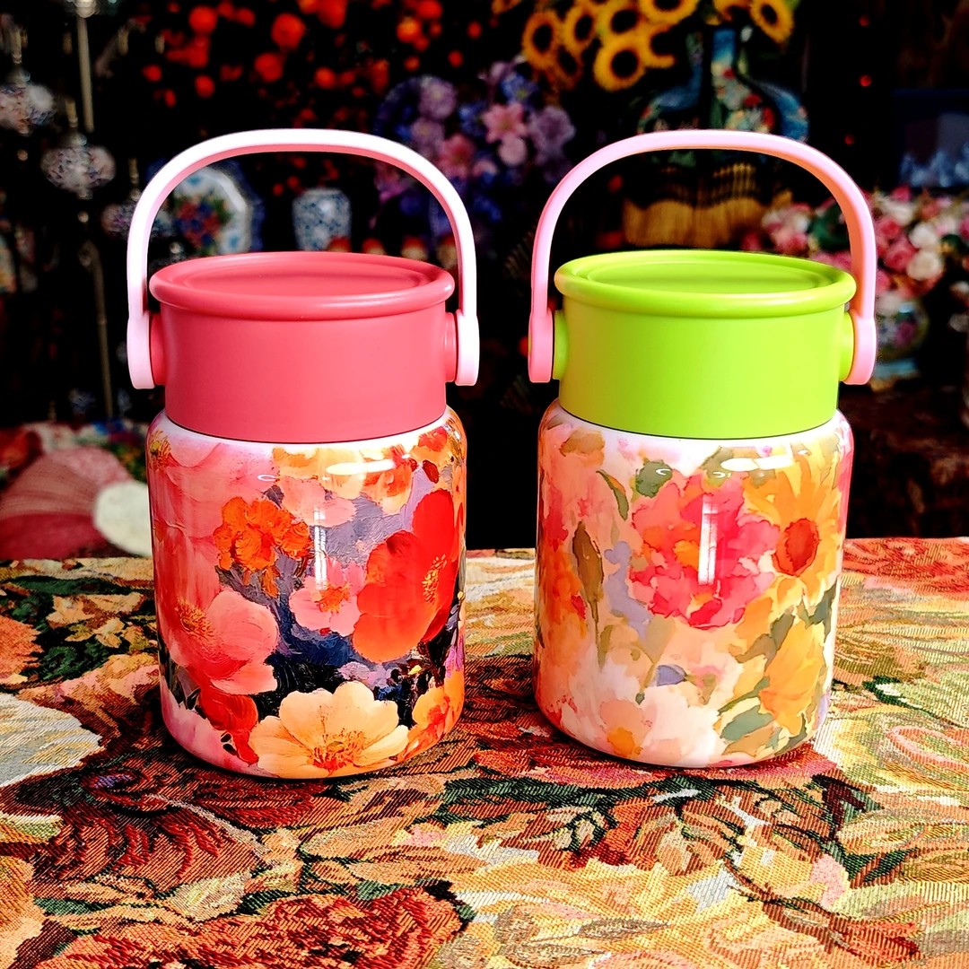 设计师油画系列316不锈钢焖烧罐上班族户外便携焖烧杯带勺子