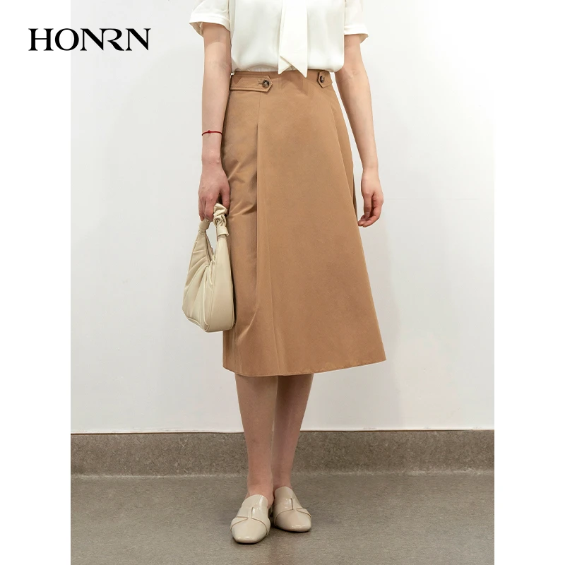 HONRN/红人显瘦中长款垂坠感职业裙子a字裙半身裙女夏HJ22OQ803