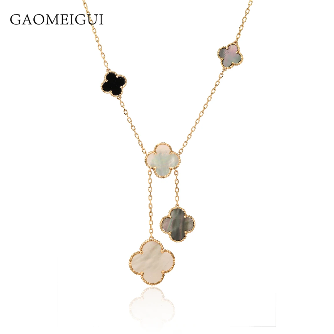 坠链均925银合成锆石 GAOMEIGUI品牌 海外款四叶草高定高奢项链