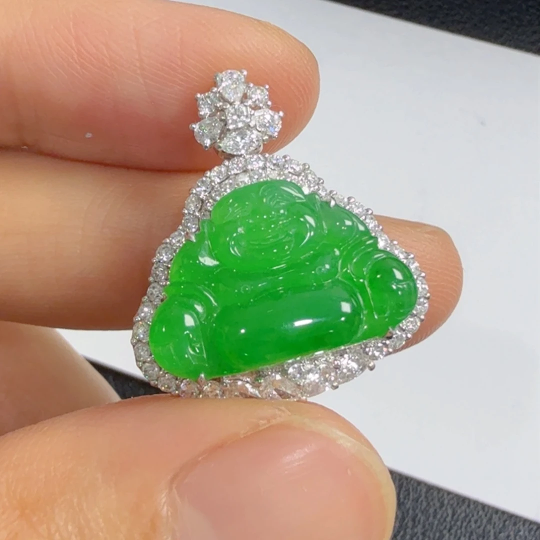翡翠18K金镶嵌吊坠(不含链)佛公