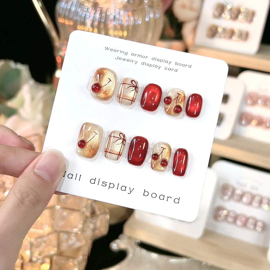 “樱桃果酱” 手工穿戴甲 定制美甲贴片10片半手工猫眼ins立体