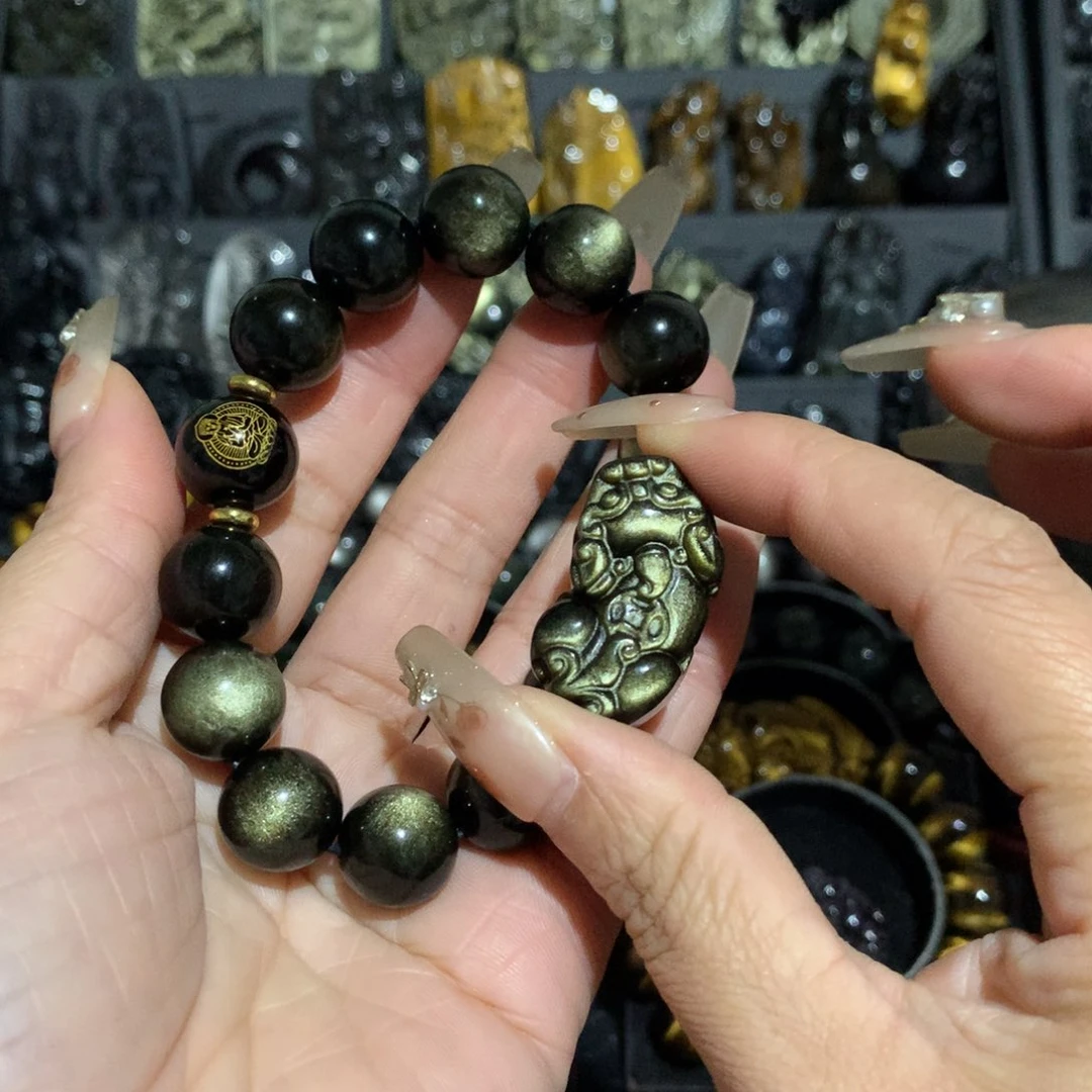 未镶嵌黑曜岩手链钧*泽定制