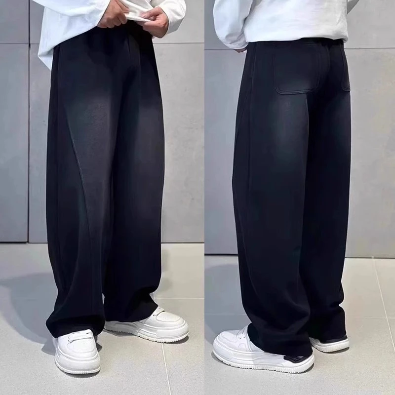 2025秋季美式高街直筒弯刀裤男士时尚高级感阔腿裤宽松百搭休闲裤