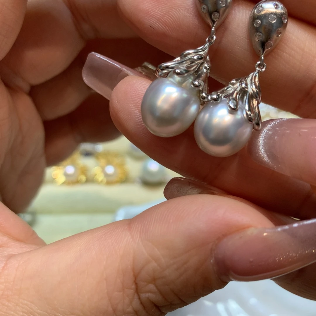 海水珍珠耳饰银S925镶嵌