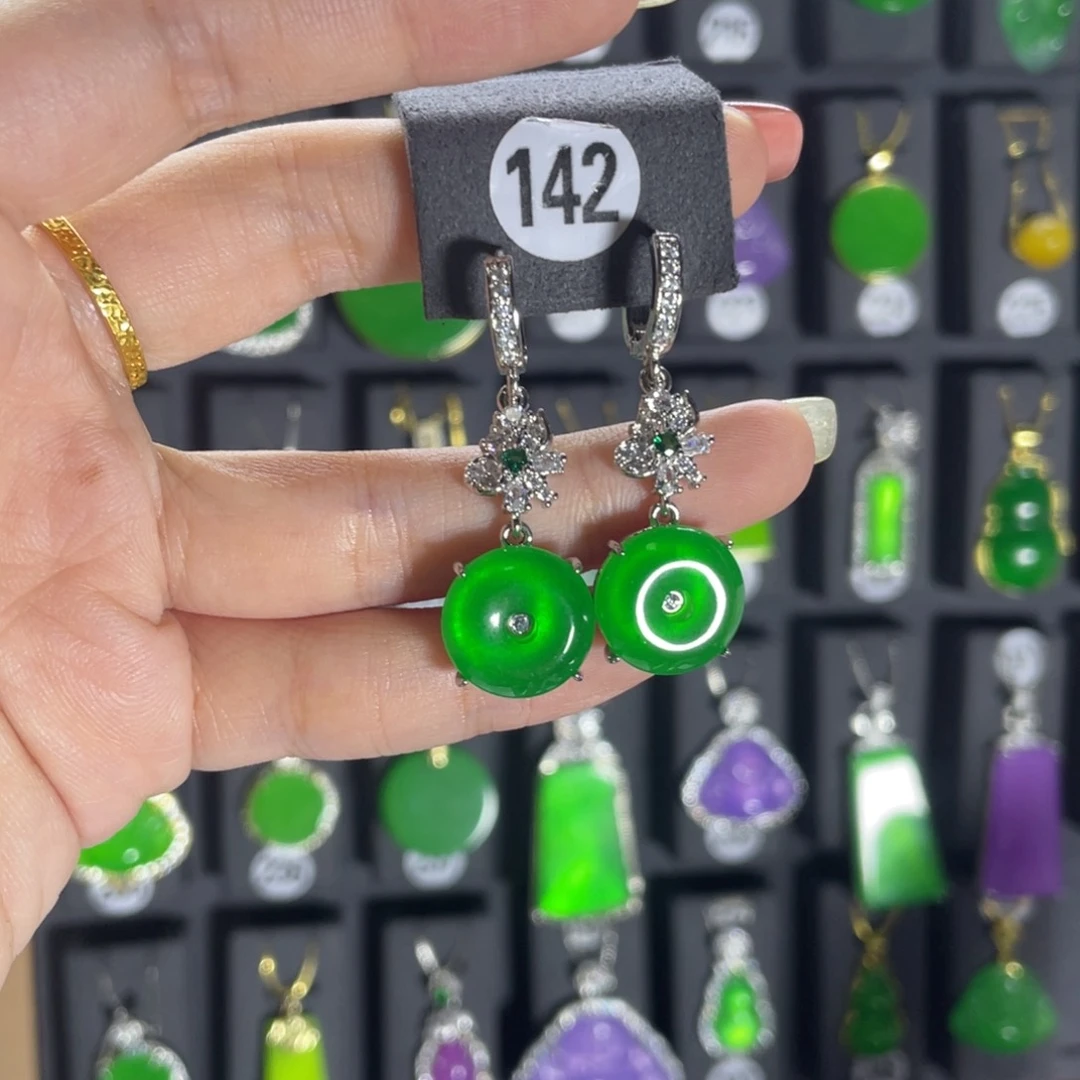 银S925镶嵌翡翠耳饰142