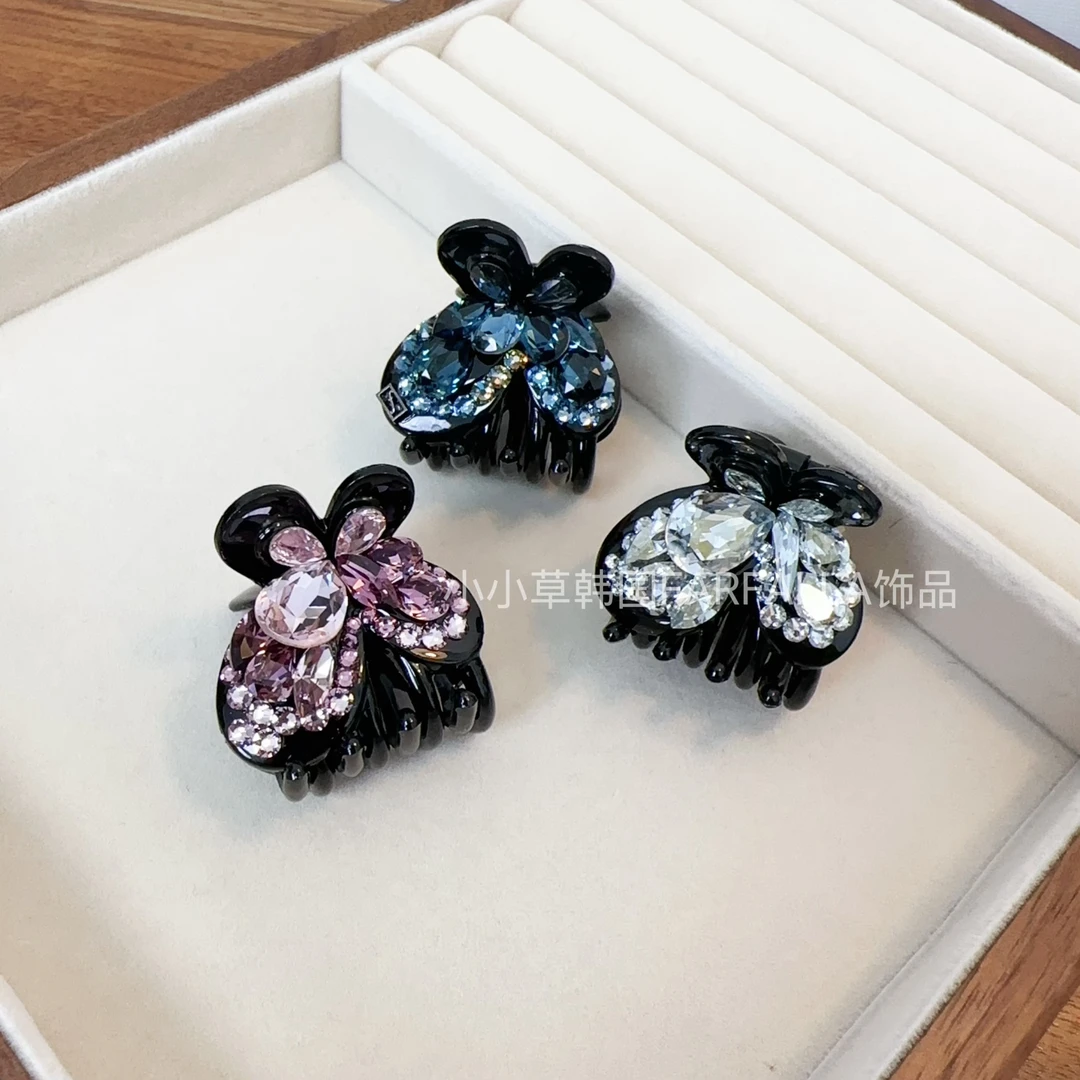 韩国farfalla高级S水晶小蝴蝶结盘发侧边刘海抓夹小号发抓