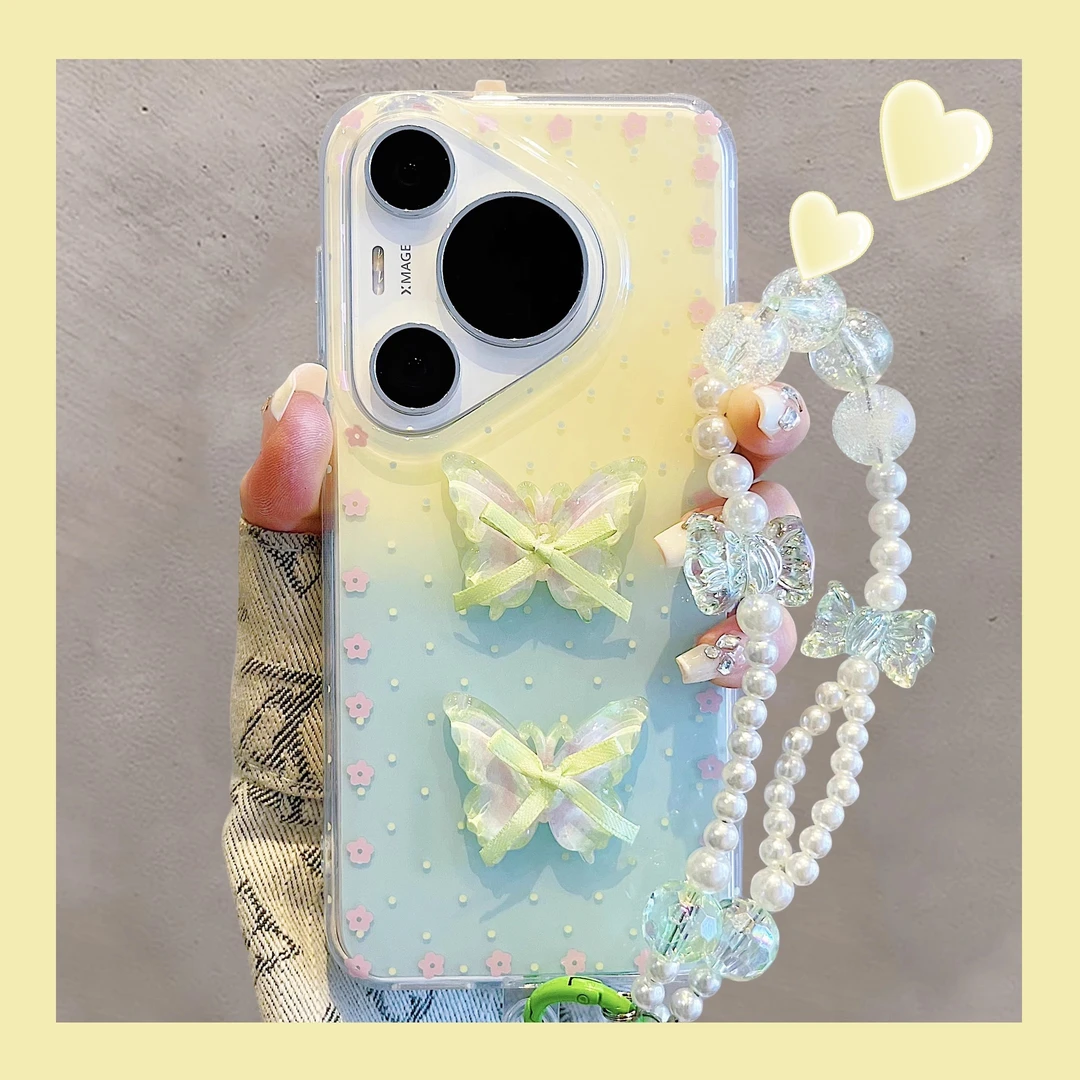 适用华为pura70pro+手机壳小清新晕染花边立体蝴蝶mate70/60pro女