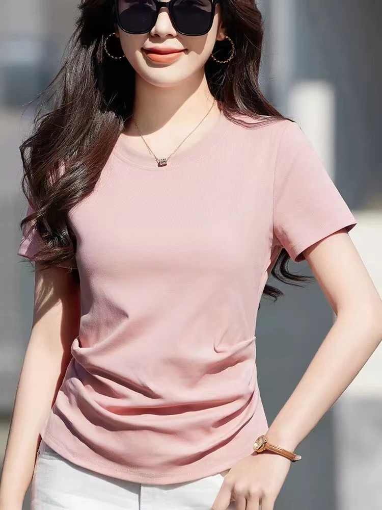 女士短袖圆领正肩莱赛尔加桑蚕丝7031