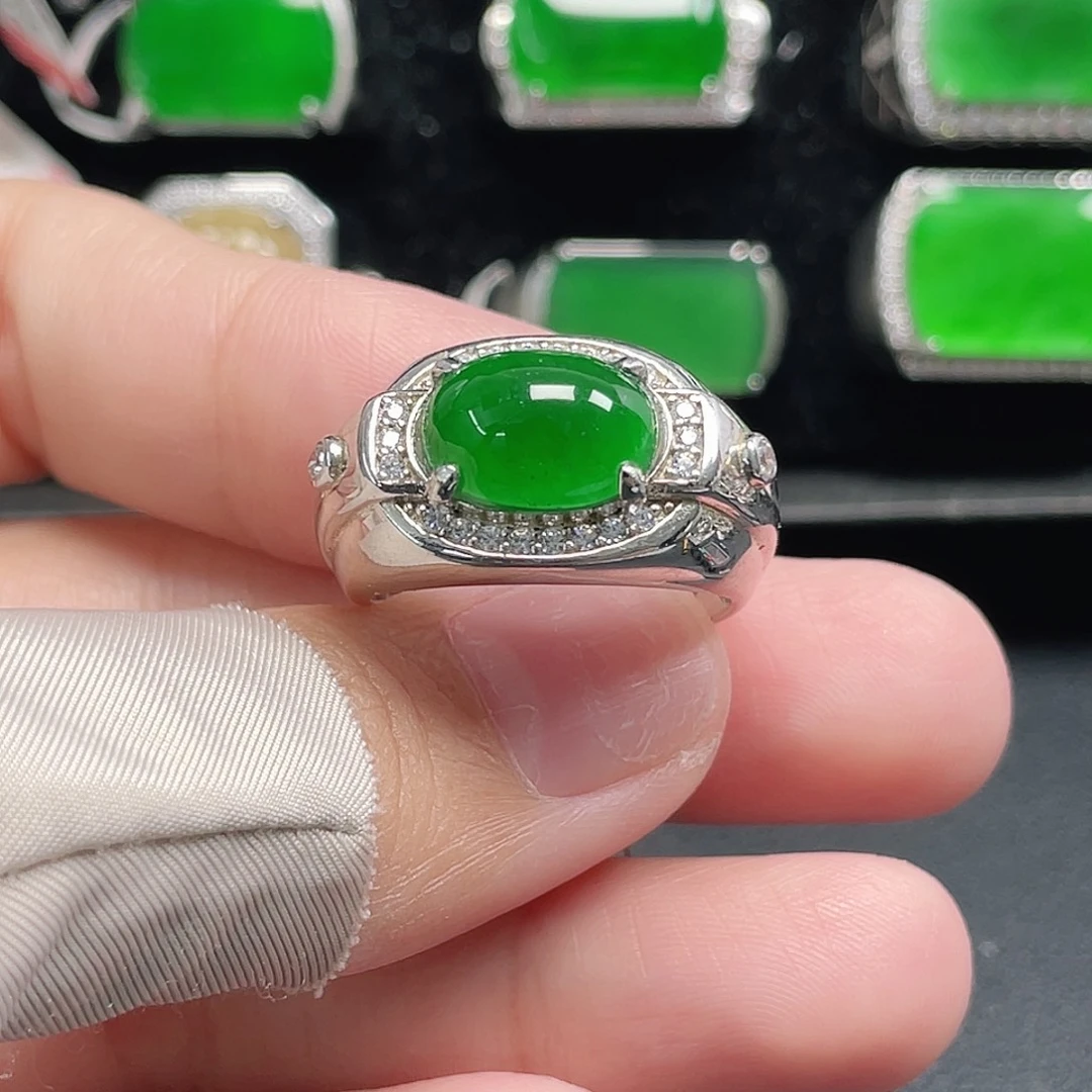 翡翠银S925镶嵌戒指天然A货翡翠没运费险2242