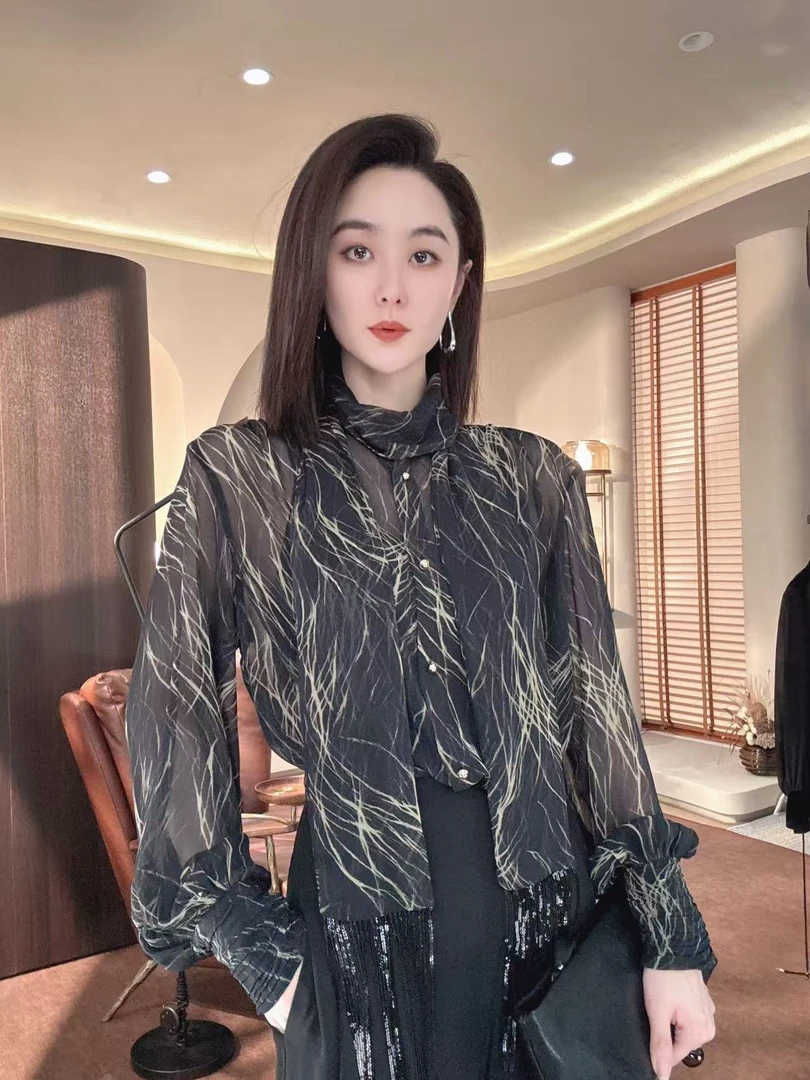 MORELAN2025早秋轻奢提花复古设计师款长袖衬衫257003