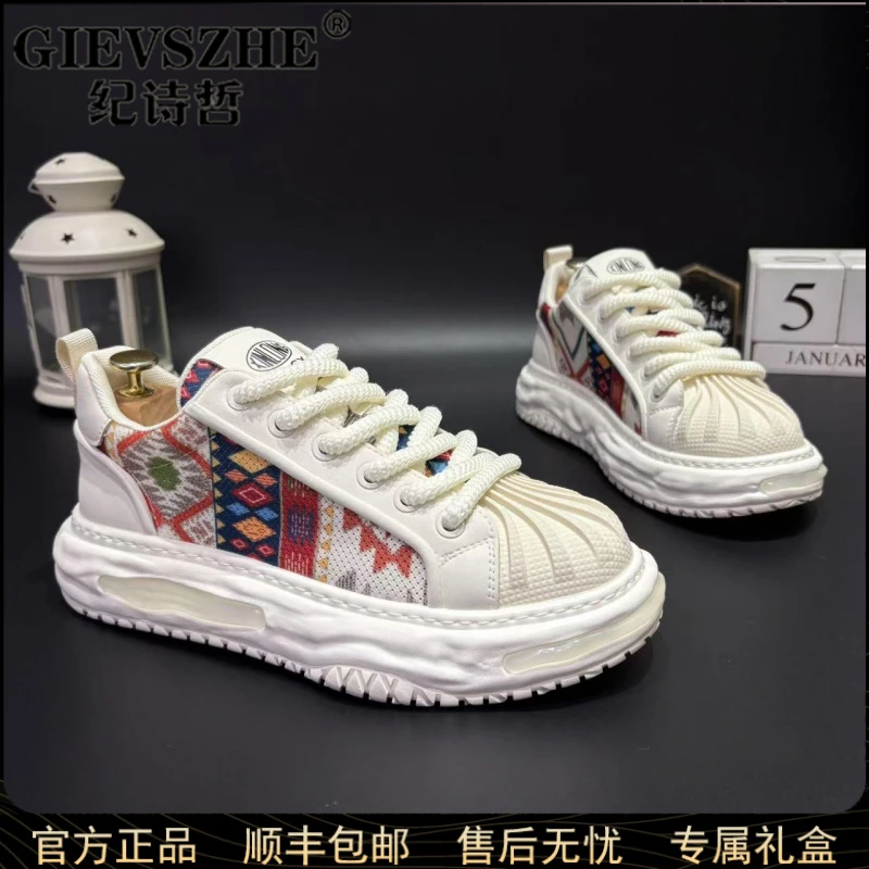 纪诗哲刺绣板鞋子男款2025年贝壳头休闲时尚小白鞋明星同款运动鞋