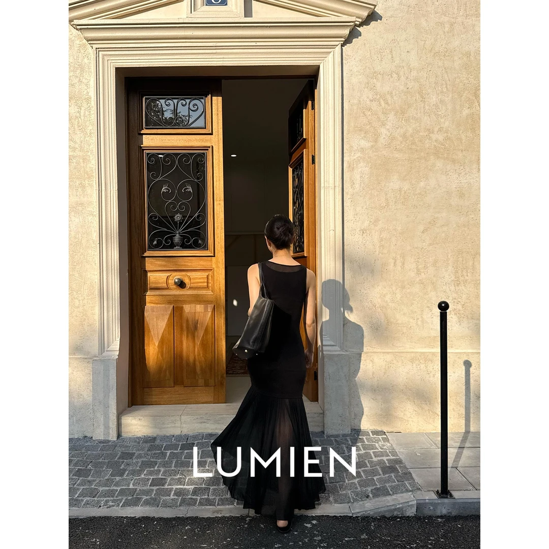 【LUMIEN】真两件套立体感法式大U领设计网纱吊带连衣裙LX5DZZ131