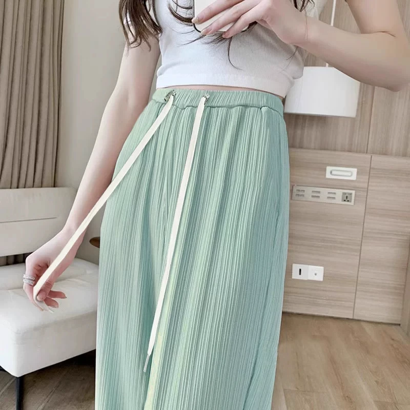 孕妇裤子夏季无托腹抽绳阔腿裤春夏冰丝薄款拖地外穿长裤潮妈百搭