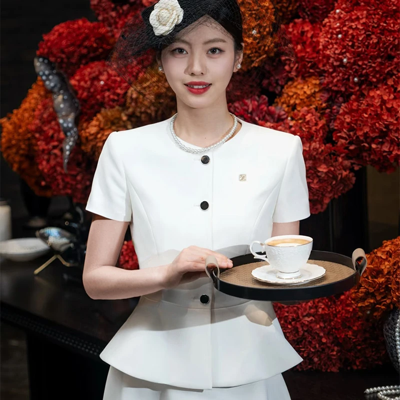 WT231白色高端职业装上衣半裙两件套酒店前台案场客服销售工服